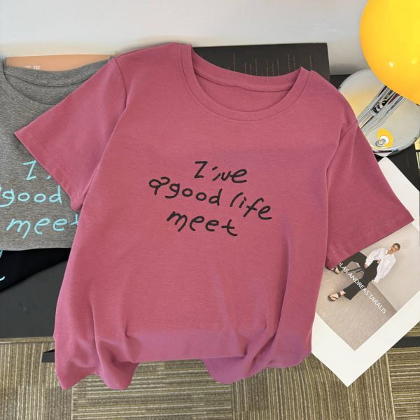 Style Real Shot Letter Embroidery Short Sleeve T-Shirt Women Loose Korean Version Half Sleeve Top
