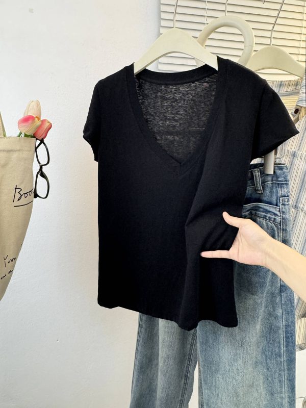 Style V-Neck Thin Short-Sleeve T-Shirt for Women Loose Lazy Style Snowflake Cotton Half Sleeve - Image 10