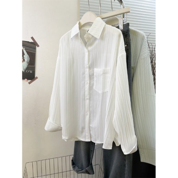 Style Striped Thin Shirt Women Summer Jacket Pure Color Loose Top - Image 9