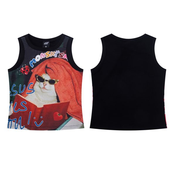 Cartoon Cat Print Tank Top Women Summer Slim Fit Versatile BF Style Undershirt Sleeveless Outerwear - Image 3