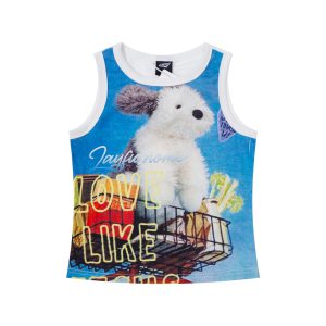 Spicy Girl Fuzzy Puppy Print Sleeveless Top Women Summer Slim Fit Short Elastic Camisole