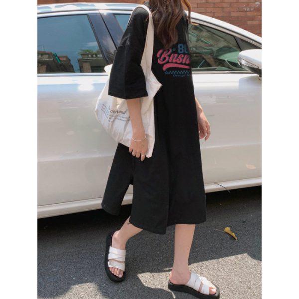Summer Fashion Short Sleeve Loose Long Dress Over-the-Knee Plus Size Dress - Image 8