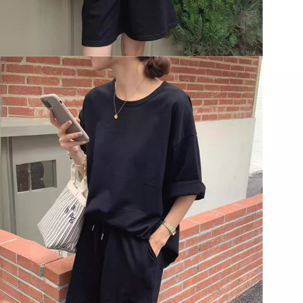 Solid Color Cotton Suit for Women Summer Casual Fashion Two-Piece Set Loose Short Pants Suit - Image 3