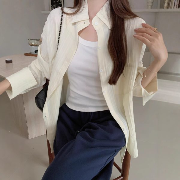 Style Plus Size Real Shot Striped Thin Shirt Women Summer Jacket New French Design Loose Top - Image 3
