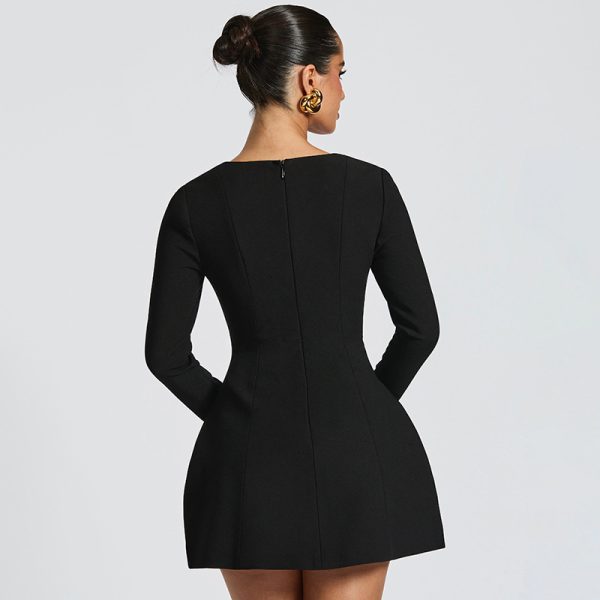 Deep V-Neck Long Sleeve A-Line Dress for Women - Image 4