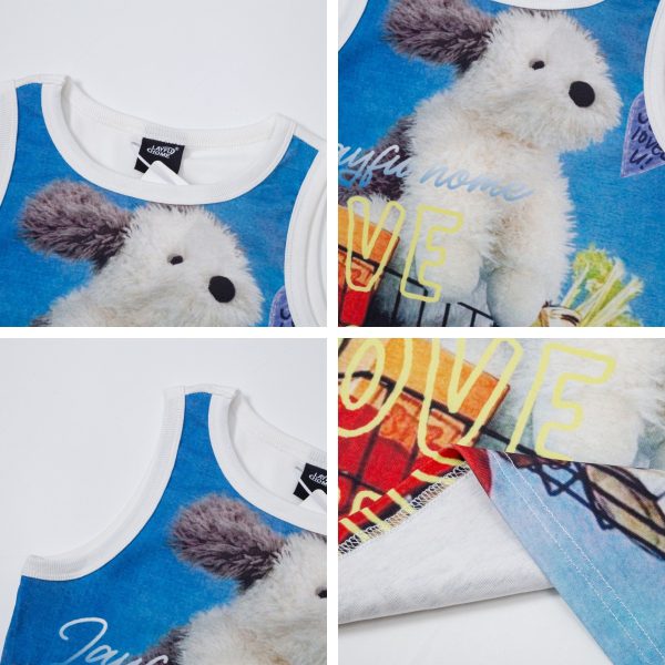 Spicy Girl Fuzzy Puppy Print Sleeveless Top Women Summer Slim Fit Short Elastic Camisole - Image 4