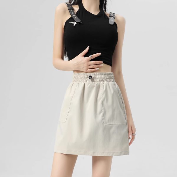 Plus-Size Solid Color Lined American Workwear Skirt Women High-Waist A-Line Fitted Sporty Mini Skirt