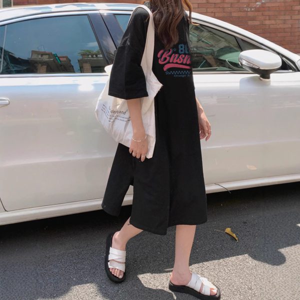 Summer Fashion Short Sleeve Loose Long Dress Over-the-Knee Plus Size Dress - Image 4