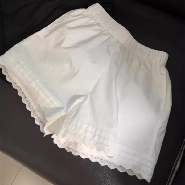 Korean Style Lined Lace Trim Wide Leg Shorts Women High Waist Loose Fit Casual Sports Running Pants - Image 2